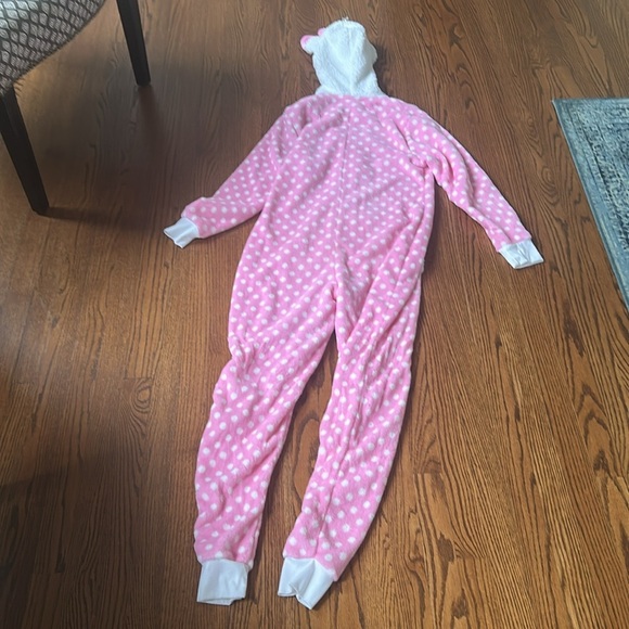 🌿Hello Kitty Adorable Pink Polka Dot Fleece Hooded Onesie, size S🌿 - Picture 6 of 6